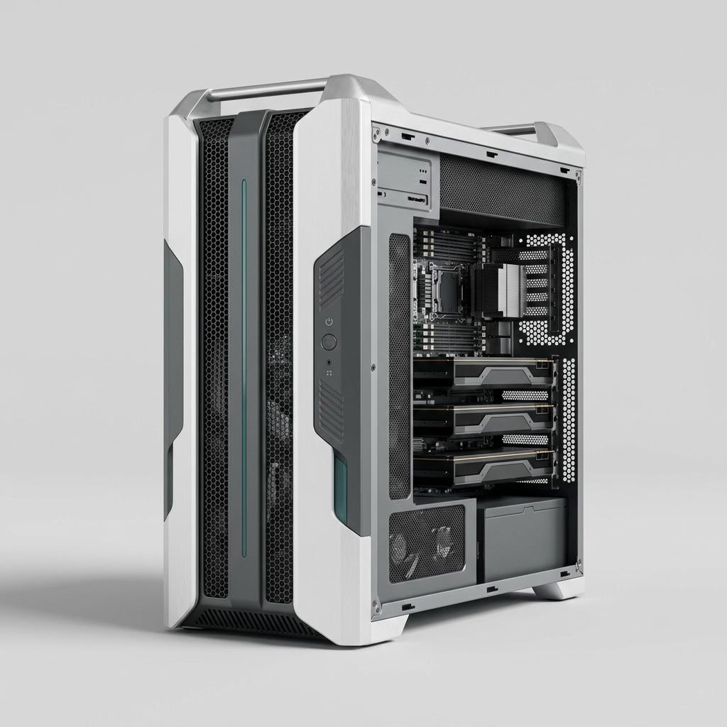Illustrative product render of Dual-Socket GPU Workstation (tower)