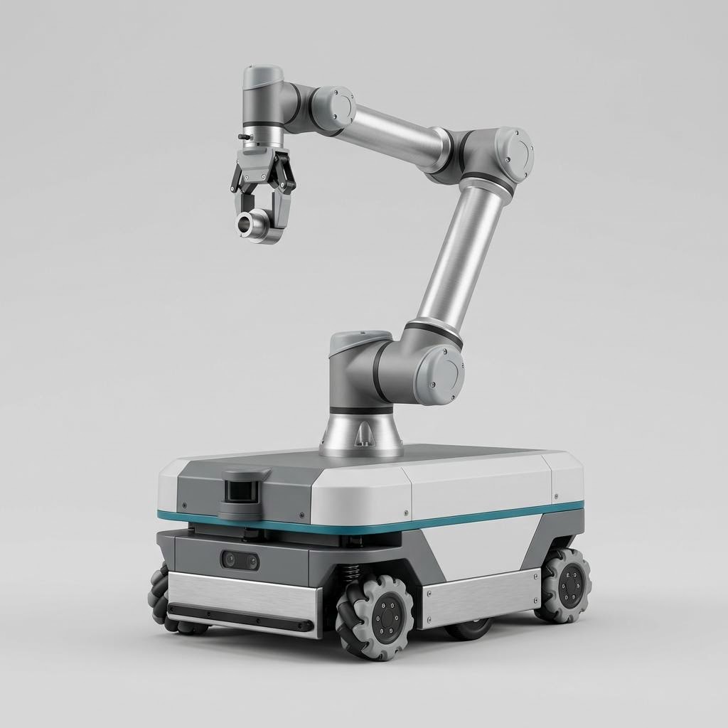 Illustrative product render of Mobile Manipulator (AMR + arm)