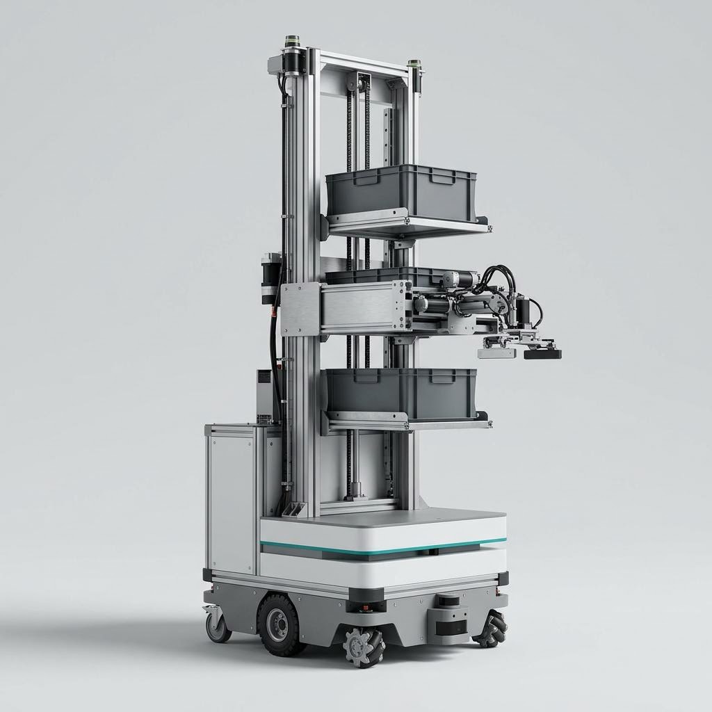 Illustrative product render of Multi-Level Tote & Case-Handling Robot