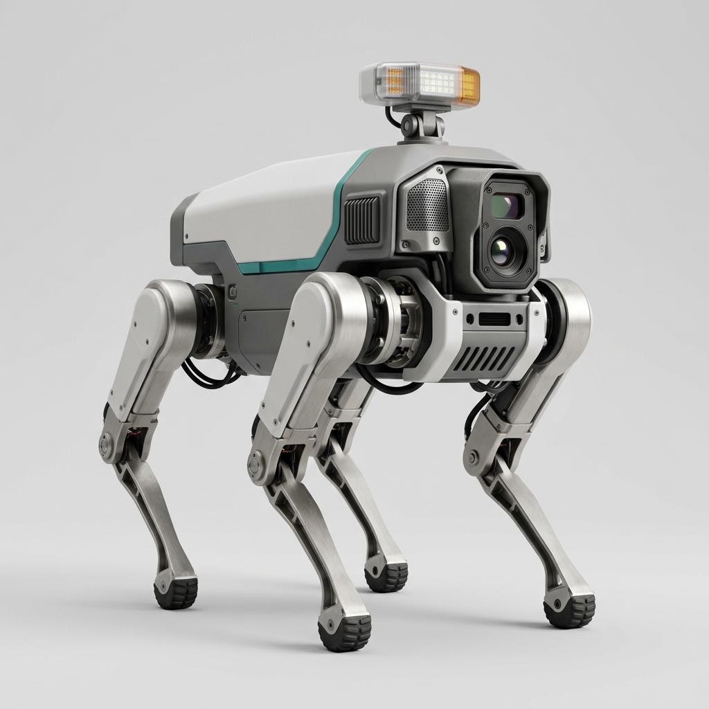 Illustrative product render of Quadruped Security & Inspection Robot