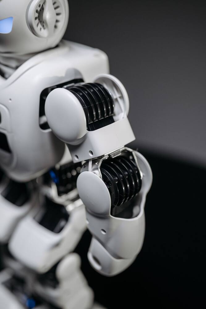 Close view of an unbranded humanoid robot arm