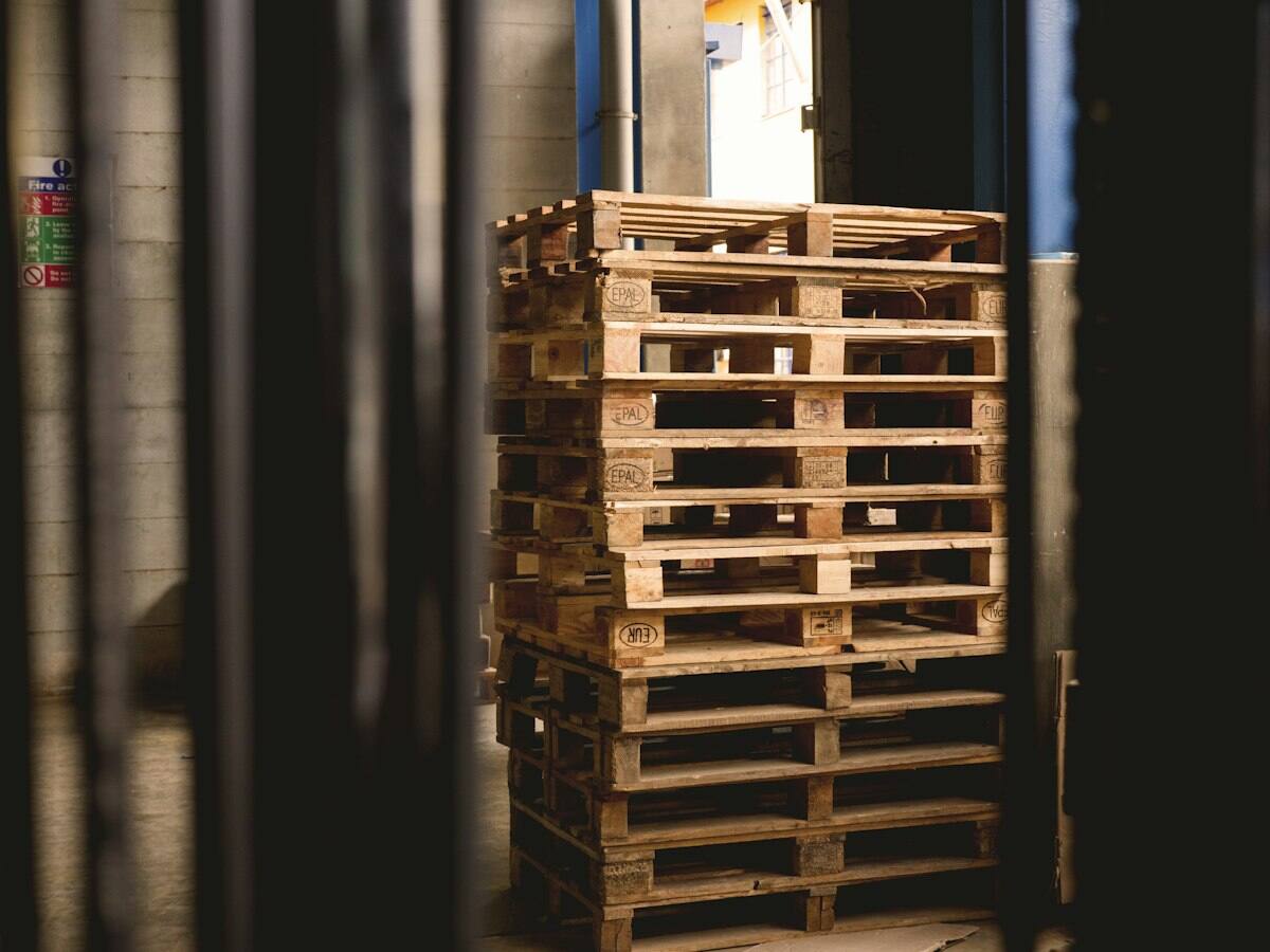 Stacked pallets in a warehouse